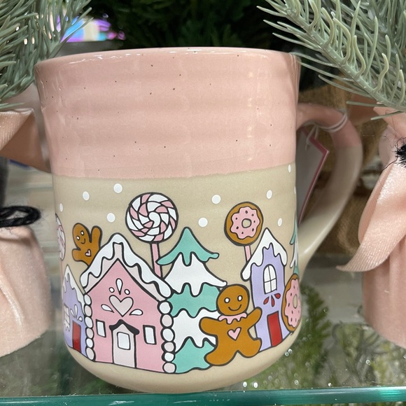 Pink Christmas Pink Gingerbread House Desserts Ceramic Coffee Mug NWT - Picture 3 of 5